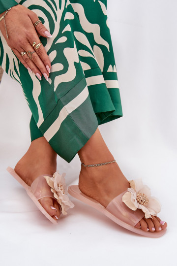 Transparente isósceles Chinelos femininos Ze Sztucznym Uma flor Nude Vobetta