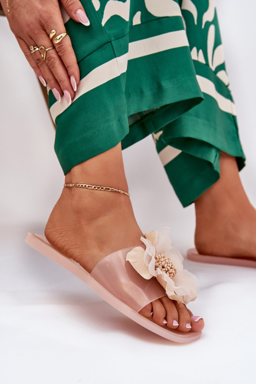 Transparente isósceles Chinelos femininos Ze Sztucznym Uma flor Nude Vobetta
