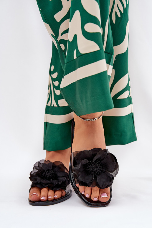 Transparente isósceles Chinelos femininos Ze Sztucznym Uma flor cor preta Vobetta