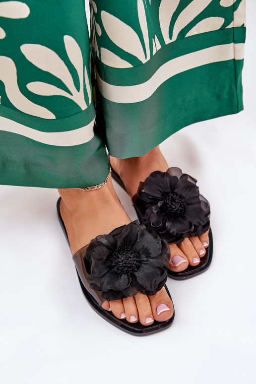 Transparente isósceles Chinelos femininos Ze Sztucznym Uma flor cor preta Vobetta