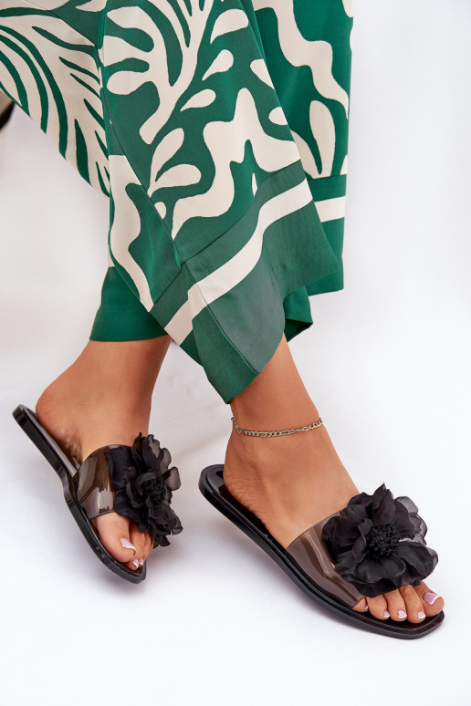 Transparente isósceles Chinelos femininos Ze Sztucznym Uma flor cor preta Vobetta