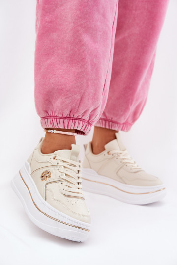 Feminino tênis com uma plataforma bege Caldeno