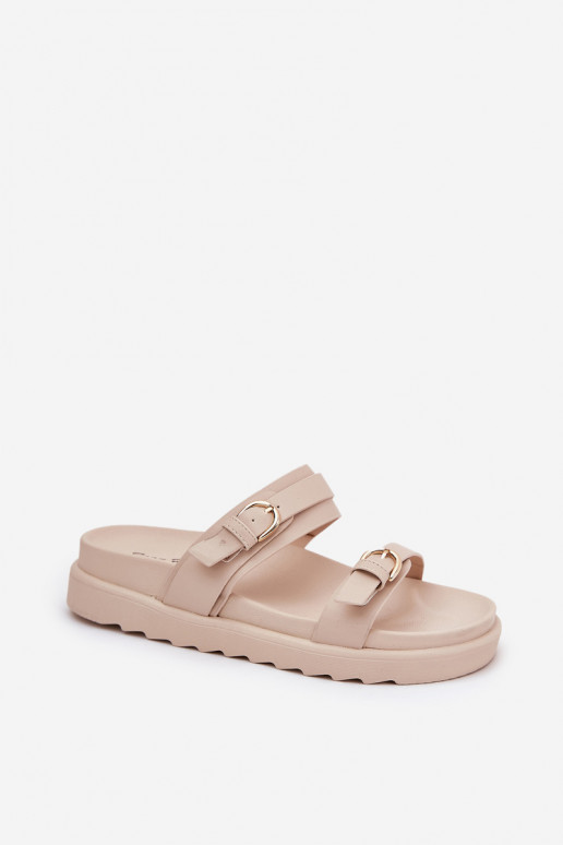 Chinelos femininos com uma plataforma Ze cor douradami com fivelasmi bege EMernone