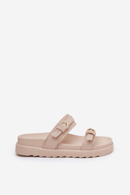 Chinelos femininos com uma plataforma Ze cor douradami com fivelasmi bege EMernone