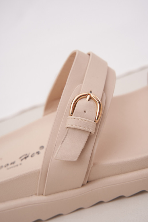 Chinelos femininos com uma plataforma Ze cor douradami com fivelasmi bege EMernone