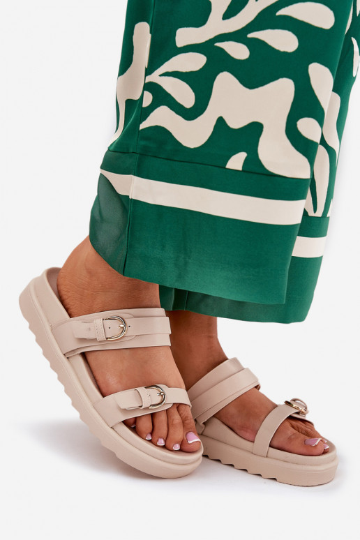 Chinelos femininos com uma plataforma Ze cor douradami com fivelasmi bege EMernone