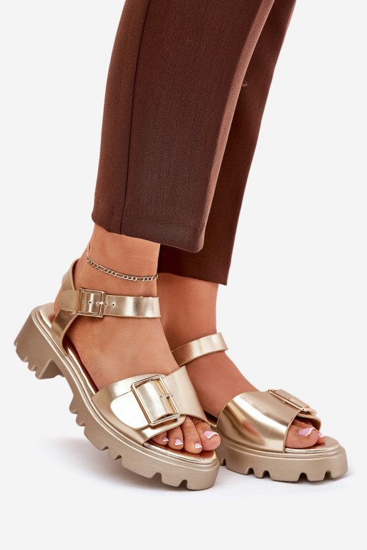 Eko Sandálias femininas Feminino com fivelas cor dourada Gofielle Eko Sandálias femininas Feminino com fivelas cor dourada Gofielle