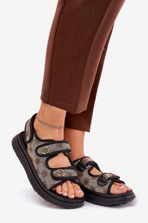 Feminino Estampado  sandálias Ze cor douradami Detalami bege-cor preta Pefese Feminino Estampado  sandálias Ze cor douradami Detalami bege-cor preta Pefese