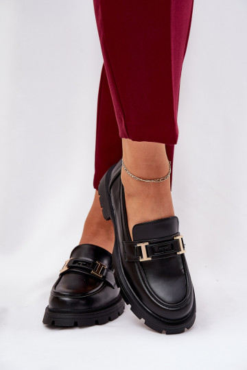 mocassins femininos de couro ecológico cor preta Lomnela