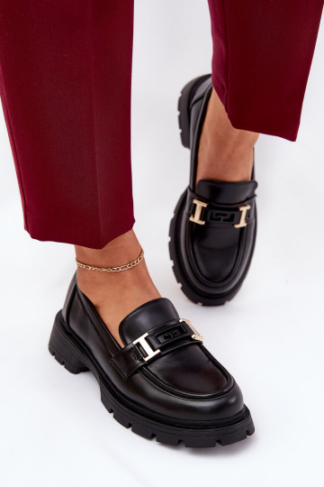 mocassins femininos de couro ecológico cor preta Lomnela 2