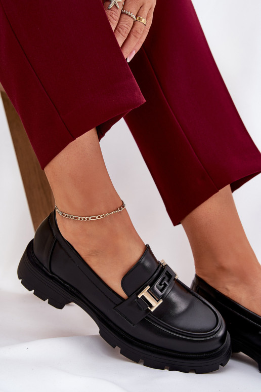 mocassins femininos de couro ecológico cor preta Lomnela