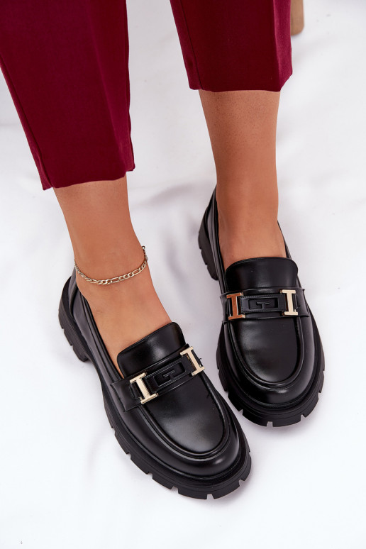 mocassins femininos de couro ecológico cor preta Lomnela