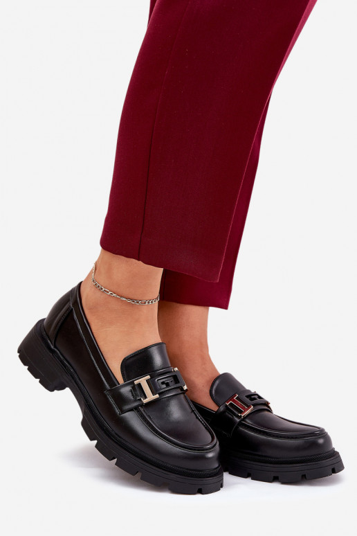 mocassins femininos de couro ecológico cor preta Lomnela