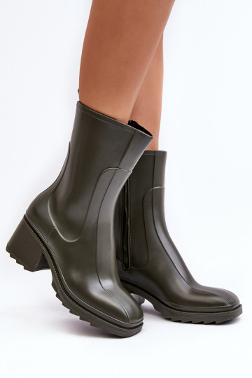 Feminino fosco Botas de borracha Botas com salto cor cáqui Bertaida 2