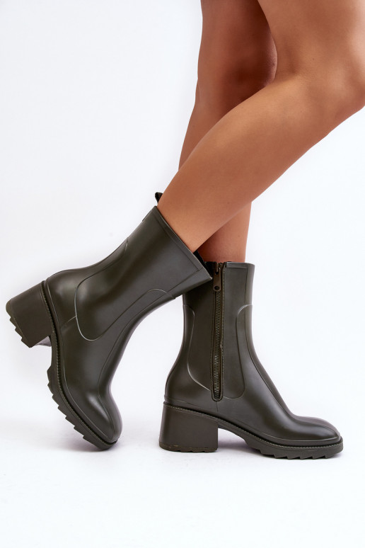 Feminino fosco Botas de borracha Botas com salto cor cáqui Bertaida