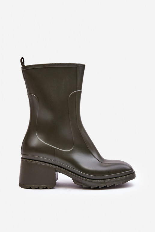 Feminino fosco Botas de borracha Botas com salto cor cáqui Bertaida