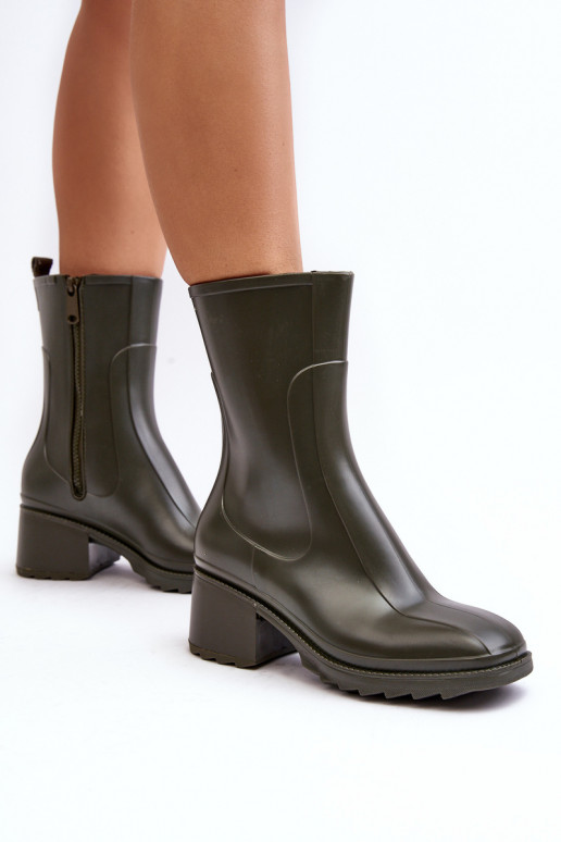 Feminino fosco Botas de borracha Botas com salto cor cáqui Bertaida
