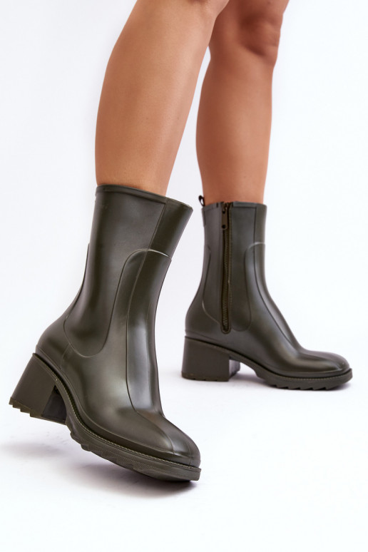 Feminino fosco Botas de borracha Botas com salto cor cáqui Bertaida