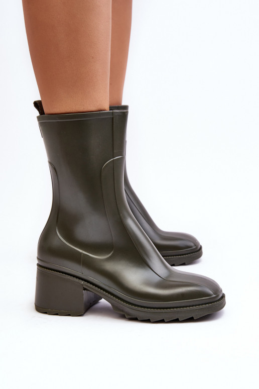Feminino fosco Botas de borracha Botas com salto cor cáqui Bertaida