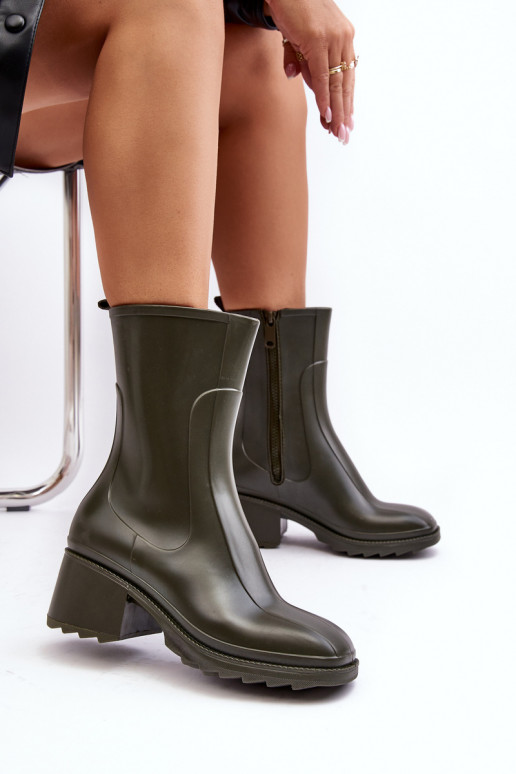 Feminino fosco Botas de borracha Botas com salto cor cáqui Bertaida