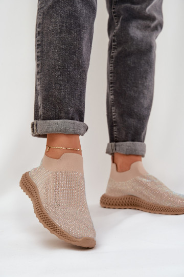 Tênis esportivos femininos slip-on com decoração D&A TIN121 cor areia 2