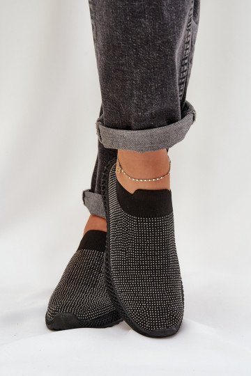 Tênis esportivos femininos slip-on com decoração D&A TIN121 cor preta 2