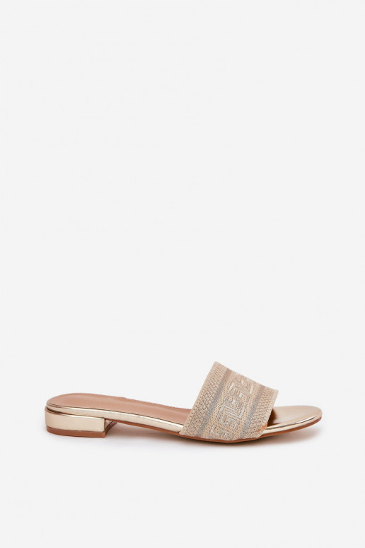 Chinelos femininos com salto largo cor dourada Fexxy