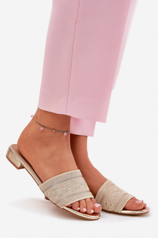 Chinelos femininos com salto largo cor dourada Fexxy