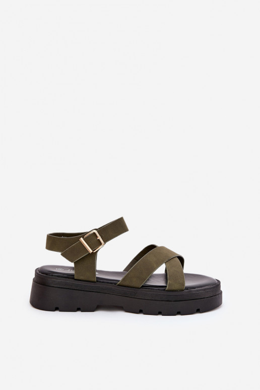 Sandálias femininas com uma plataforma de couro ecológico cor cáqui Gevinniser Sandálias femininas com uma plataforma de couro ecológico cor cáqui Gevinniser