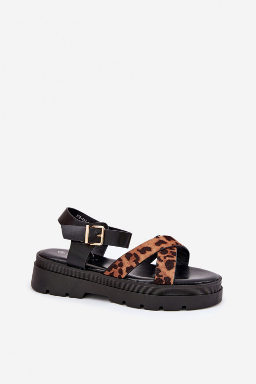 Sandálias femininas com uma plataforma com padrões de pele de leopardo cor marrom Gevinniser Sandálias femininas com uma plataforma com padrões de pele de leopardo cor marrom Gevinniser