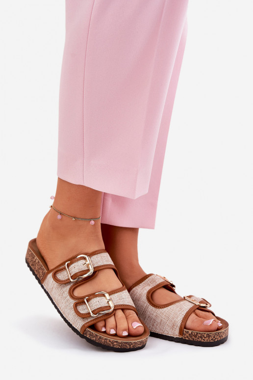  Chinelos femininos com uma plataforma com fivelas cor marrom Osoffe