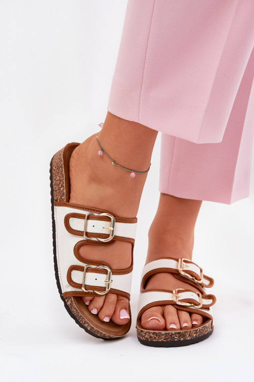  Chinelos femininos com uma plataforma com fivelas cor branca Osoffe