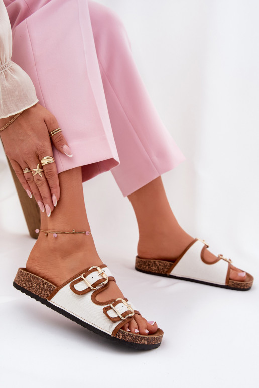  Chinelos femininos com uma plataforma com fivelas cor branca Osoffe