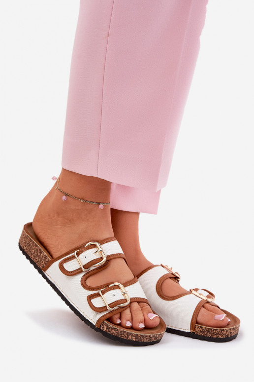  Chinelos femininos com uma plataforma com fivelas cor branca Osoffe