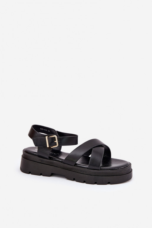 Sandálias femininas com uma plataforma de couro ecológico cor preta Gevinniser Sandálias femininas com uma plataforma de couro ecológico cor preta Gevinniser