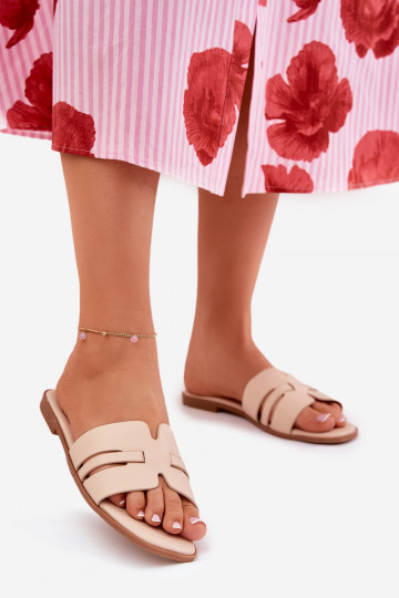 Chinelos femininos com salto largo Com recortes Eko Pele bege Ecapus 2