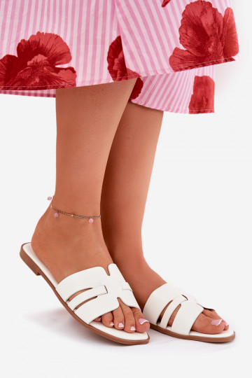 Chinelos femininos com salto largo Com recortes Eko Pele cor branca Ecapus