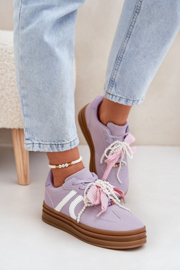 Tênis modelo batai feminino com plataforma e detalhes bonitos na cor roxa Vinness 2