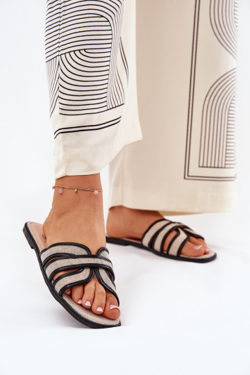 Chinelo modelo clássico feminino flat nas cores areia-preto Scazze 2