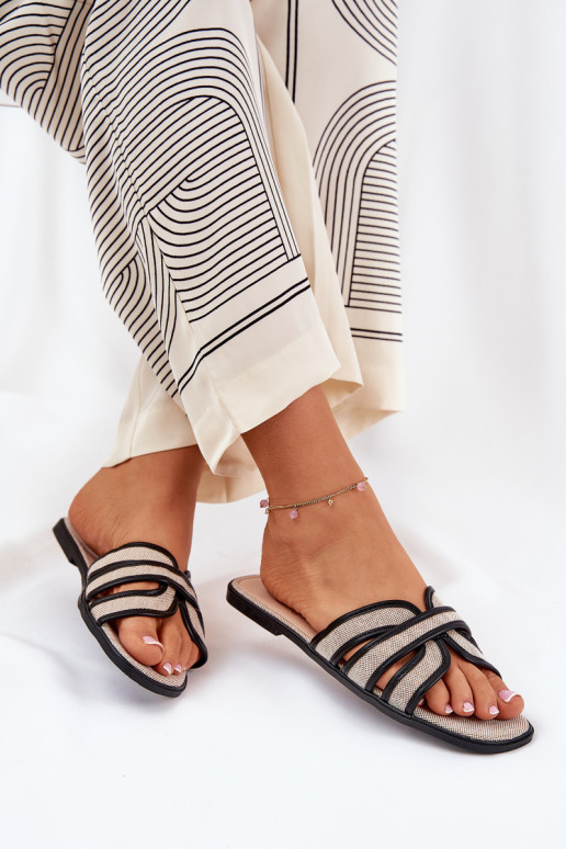 À modalo clássico Chinelos Apartamento feminino bege-cor preta Scazze