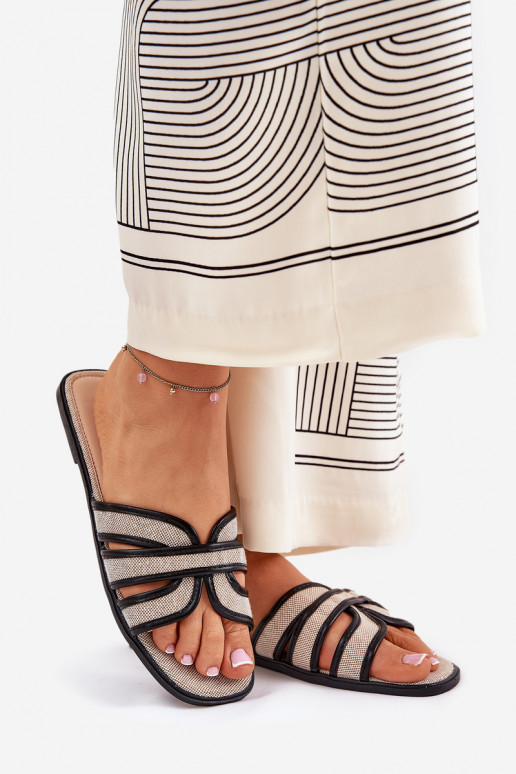 À modalo clássico Chinelos Apartamento feminino bege-cor preta Scazze