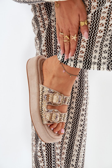 Chinelos femininos com uma plataforma com fivelas I Plecionką cor cáqui Limme 2