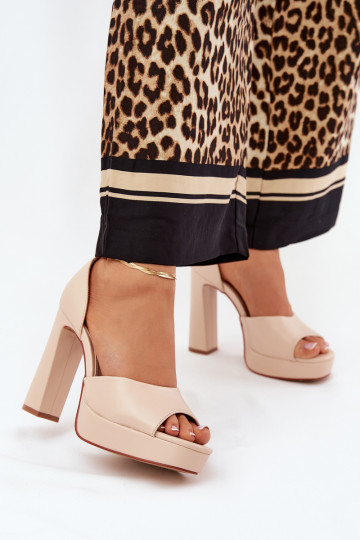 Sandálias femininas de salto alto e plataforma Eko Pele bege Lomman