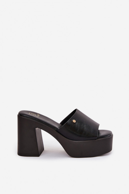 Feminino Chinelos de couro ecológico com salto e plataforma cor preta Tamirella