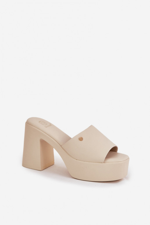 Feminino Chinelos de couro ecológico com salto e plataforma cor de marfim Tamirella