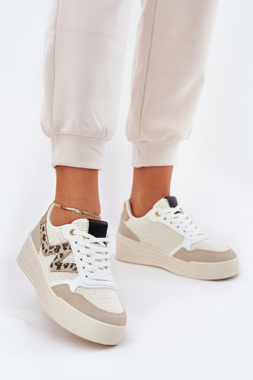 tênis Feminino com uma plataforma com padrões de pele de leopardo bege Lorori 2