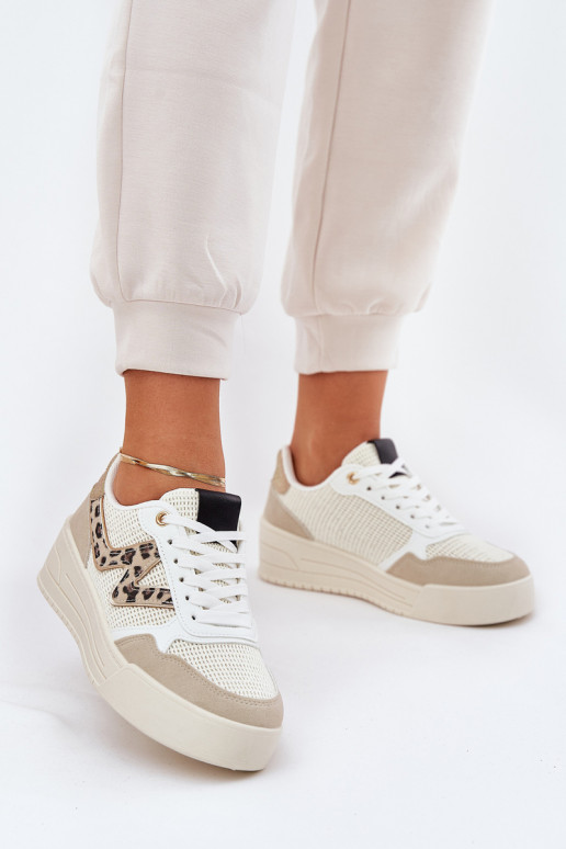 tênis Feminino com uma plataforma com padrões de pele de leopardo bege Lorori tênis Feminino com uma plataforma com padrões de pele de leopardo bege Lorori