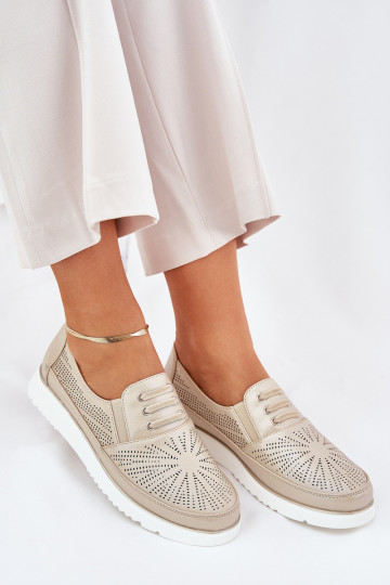 Sapatos femininos slip-on com detalhes de rendas douradas Azethia