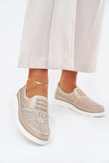 Sapatos femininos slip-on com detalhes de rendas douradas Azethia 2