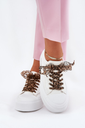 Sapatos de lazer com uma plataforma Com decorações Amarrandom cor branca Zidora